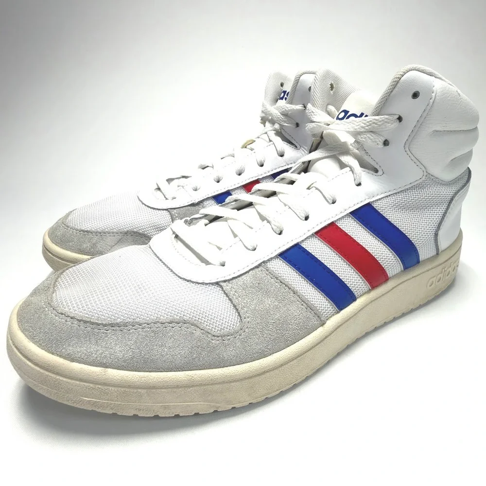 Adidas Hoops 2.0 Mid Shoes Mens 12 White Blue Red‎ Basketball Sneakers FW8252